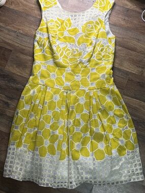 Robbie Bee Yellow White Floral Applique Fit & Flare Dress